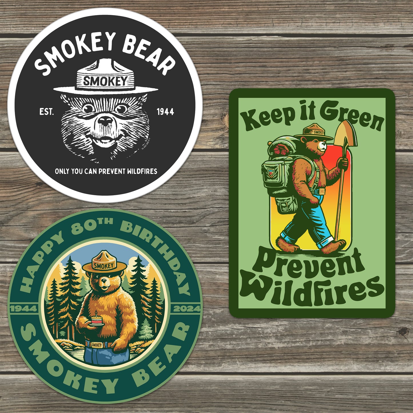 OFFICIALLY LICENSED Smokey Bear Vintage Indoor/Outdoor Classic Sticker Pack (Set #1)