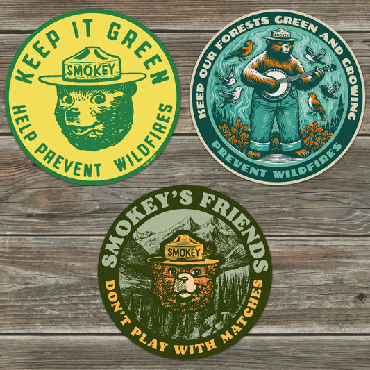 OFFICIALLY LICENSED Smokey Bear Vintage Indoor/Outdoor Classic Sticker Pack (Set #2)