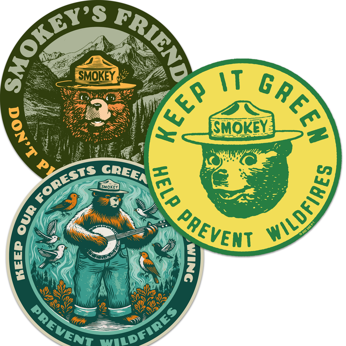OFFICIALLY LICENSED Smokey Bear MEGA-PACK Vintage Classic Indoor/Outdoor Stickers - All 9 Premium Stickers