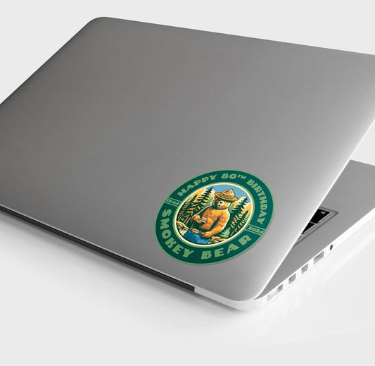 OFFICIALLY LICENSED Smokey Bear Vintage Happy 80th Birthday Smokey Premium Indoor/Outdoor Sticker