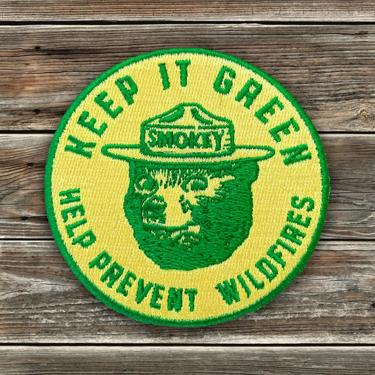 Smokey Bear Patch - Keep It Green! Help Prevent Wildfires Vintage Iron-On Embroidered Patch For Hats and Accessories Officially Licensed 3" Diameter