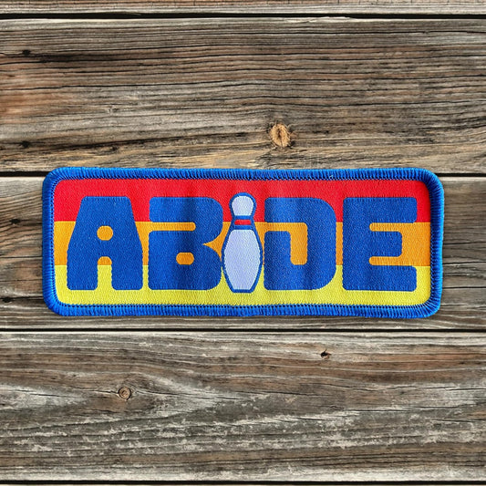 ABIDE Retro 80's Vibe Bowling Pin Woven Patch - Iron-On Patch 4" x 1.5" - Great for Trucker Hats