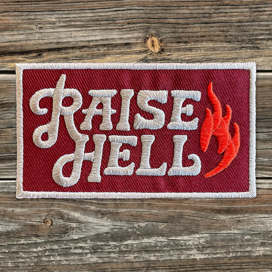 Raise Hell Embroidered Patch - Iron-On Patch For Trucker Hats & More 3.5" x 2"