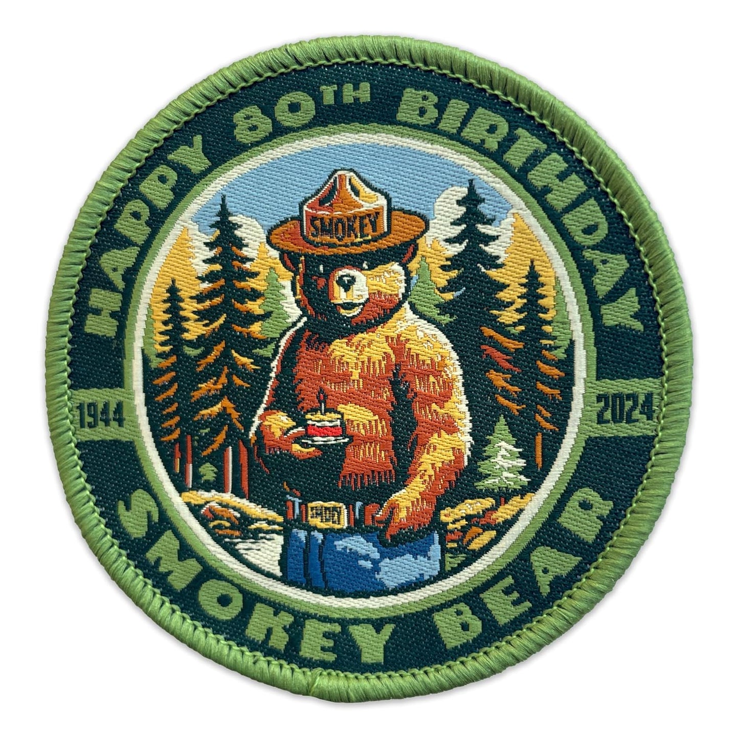 Officially Licensed Happy 80th Birthday Smokey Bear Patch - Only You Can Prevent Wildfires Vintage Woven & Embroidered Patch For Hats and Accessories 2.75" Diameter