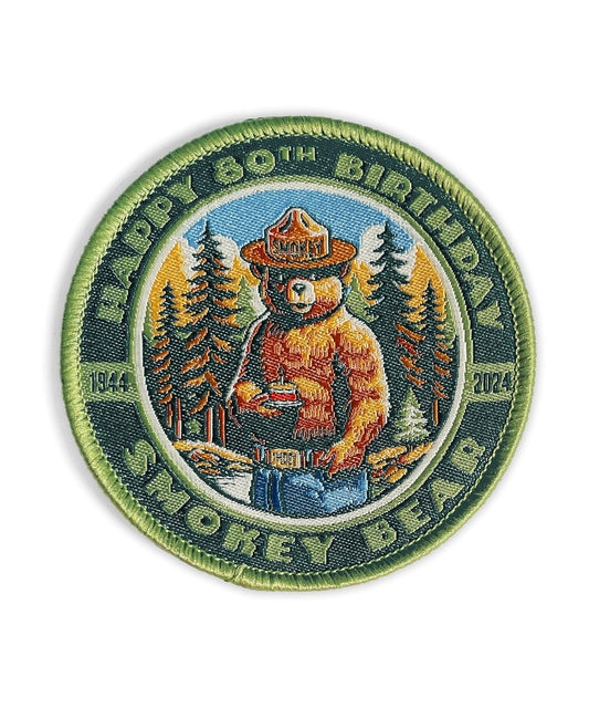 Officially Licensed Happy 80th Birthday Smokey Bear Patch - Only You Can Prevent Wildfires Vintage Woven & Embroidered Patch For Hats and Accessories 2.75" Diameter
