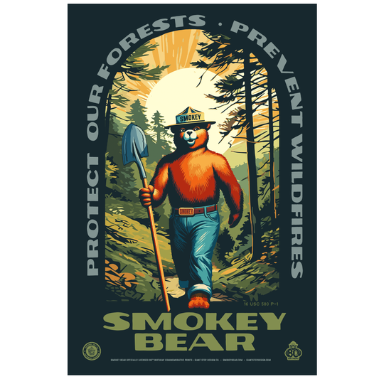 Smokey Bear Hiking Protect Our Forests Thanks for Helping Prevent Wildfires Poster | 12" x 18" WPA Style Retro Art Print