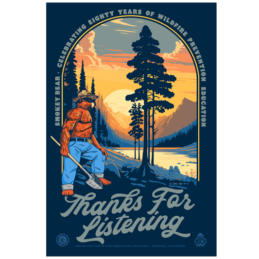 Smokey Bear Thanks for Listening Rocky Mountains Poster | 12" x 18" WPA Style Retro Art Print