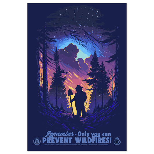 Smokey Bear Nighttime Silhouette Only Can Can Prevent Wildfires Poster | 12" x 18" WPA Style Retro Art Print