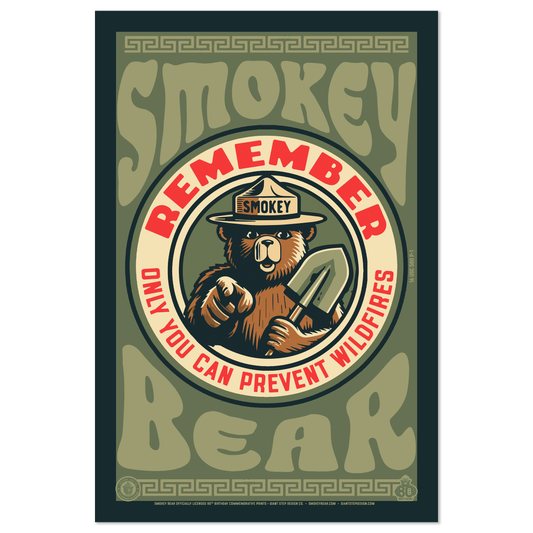 Remember! Only You Can Prevent Wildfires Pointing Smokey Seal Commemorative Poster | 12" x 18" Vintage WPA Style Art Print