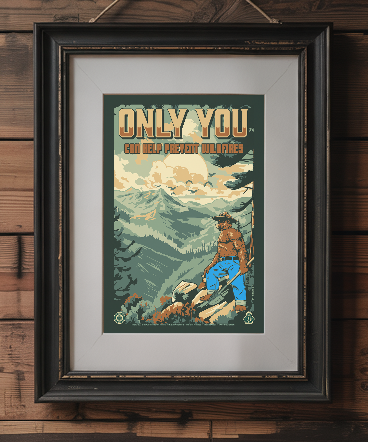 Only You Can Prevent Wildfires Rocky Mountains 80 Years of Wildfire Prevention | Smokey Bear Commemorative Poster | 12" x 18" Vintage WPA Style Art Print