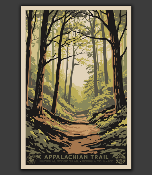 Appalachian Trail National Park-Style Art Print | Vintage WPA Style Retro Georgia to Maine Travel Poster 12"x18"
