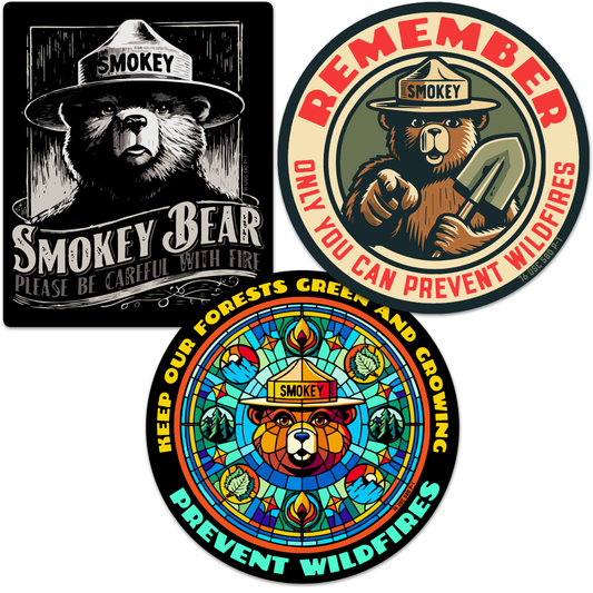 OFFICIALLY LICENSED Smokey Bear Vintage Indoor/Outdoor Classic Sticker Pack (Set #3)