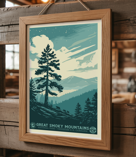 Great Smoky Mountains National Park | Vintage WPA Poster Style Retro Print Smokies Travel Poster 12"x18"
