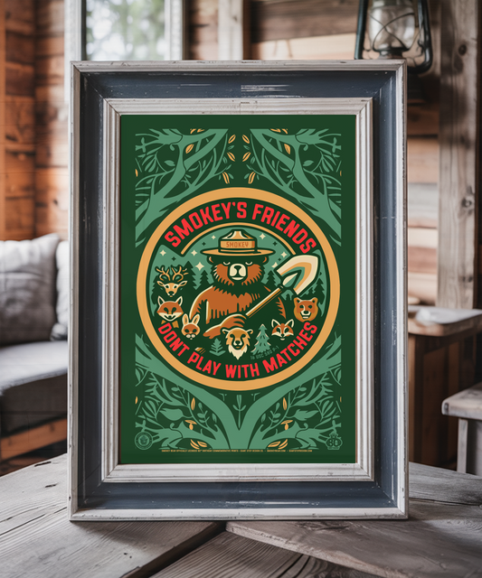 Smokey's Friends Don't Play With Matches Retro Minimalist Smokey Bear Poster | 12" x 18" WPA Style Art Print