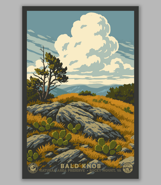 Bald Knob Rocky Mount Virginia - National Park Style Art Print | Vintage WPA Style Retro Travel Poster 12"x18"