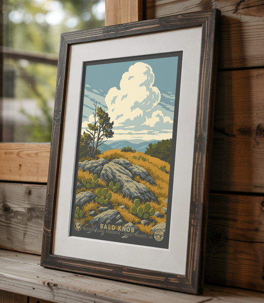 Bald Knob Rocky Mount Virginia - National Park Style Art Print | Vintage WPA Style Retro Travel Poster 12"x18"