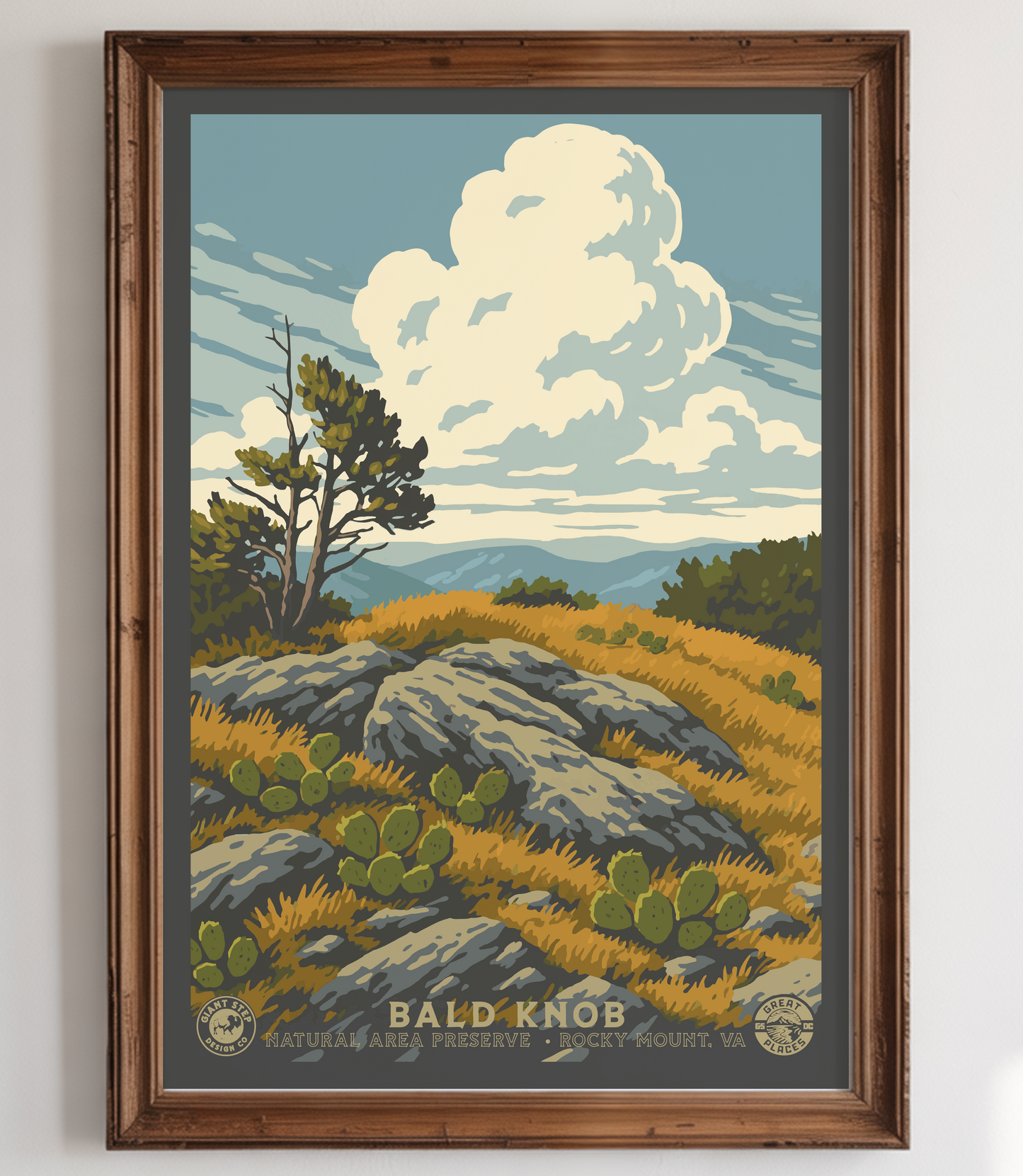 Bald Knob Rocky Mount Virginia - National Park Style Art Print | Vintage WPA Style Retro Travel Poster 12"x18"