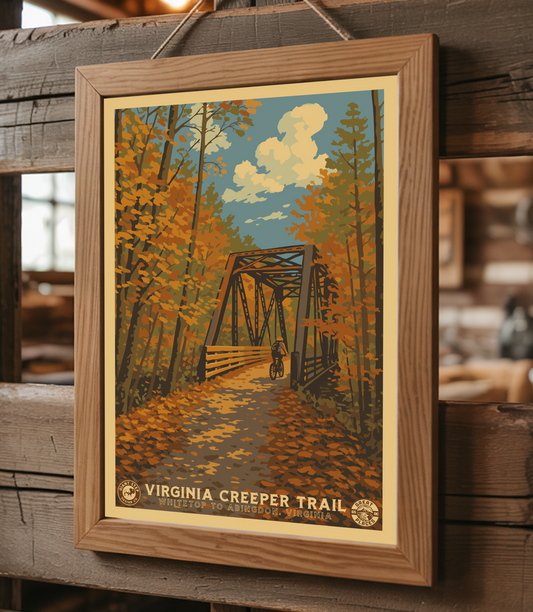 Virginia Creeper Trail - National Park Style Art Print | Vintage WPA Style Retro SWVA Travel Poster 12"x18"