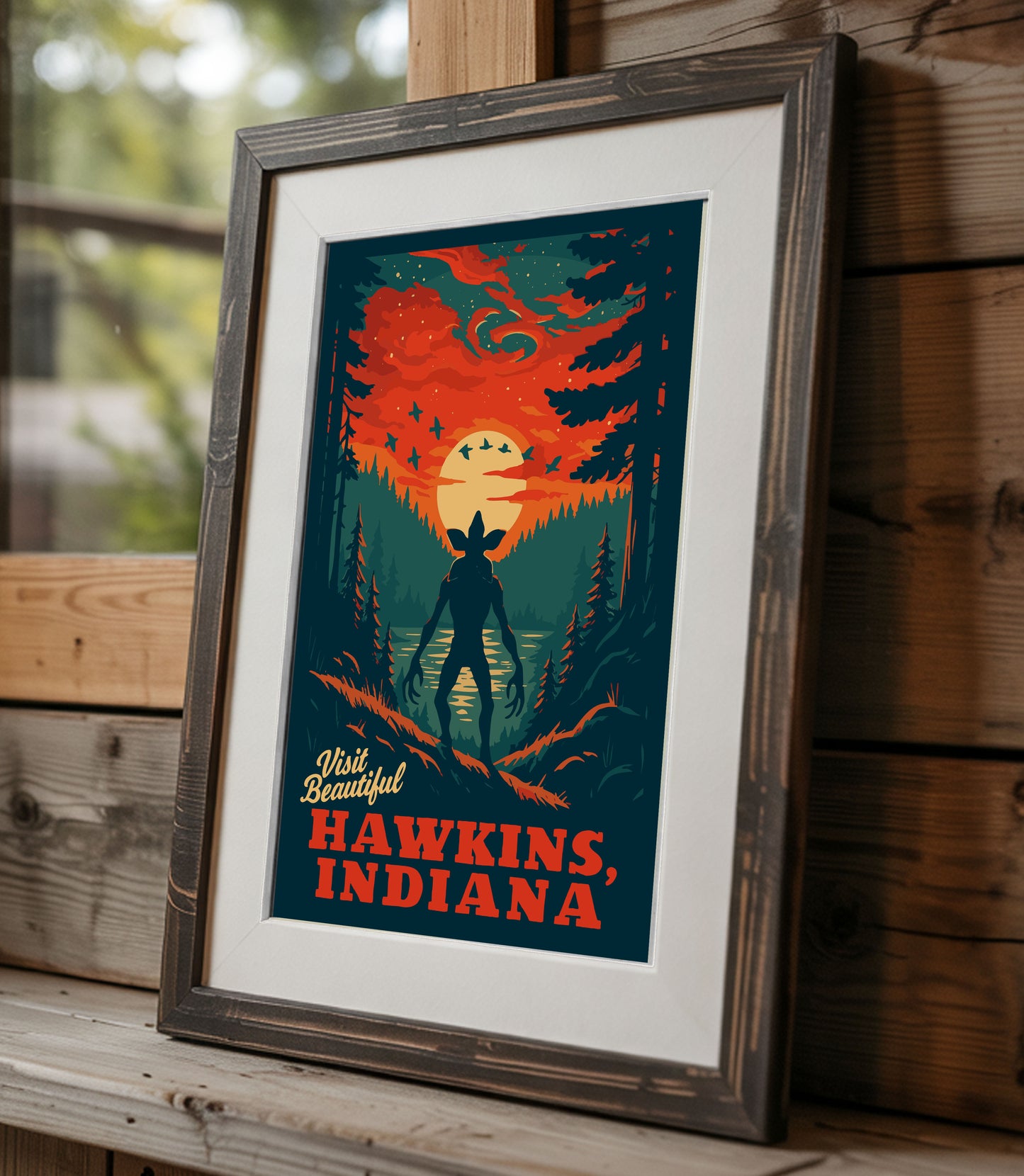 Hawkins , Indiana | National Park-Style Vintage WPA Travel Art | Stranger Things Fan Art Satire | 12" x 18" Print