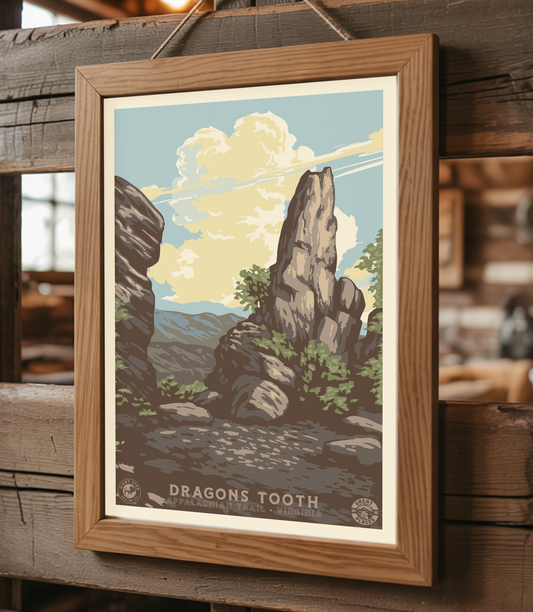 Dragon's Tooth Appalachian Trail Hike -  National Park Style Art Print | Vintage WPA Style Retro Catawba Virginia Travel Poster 12"x18"