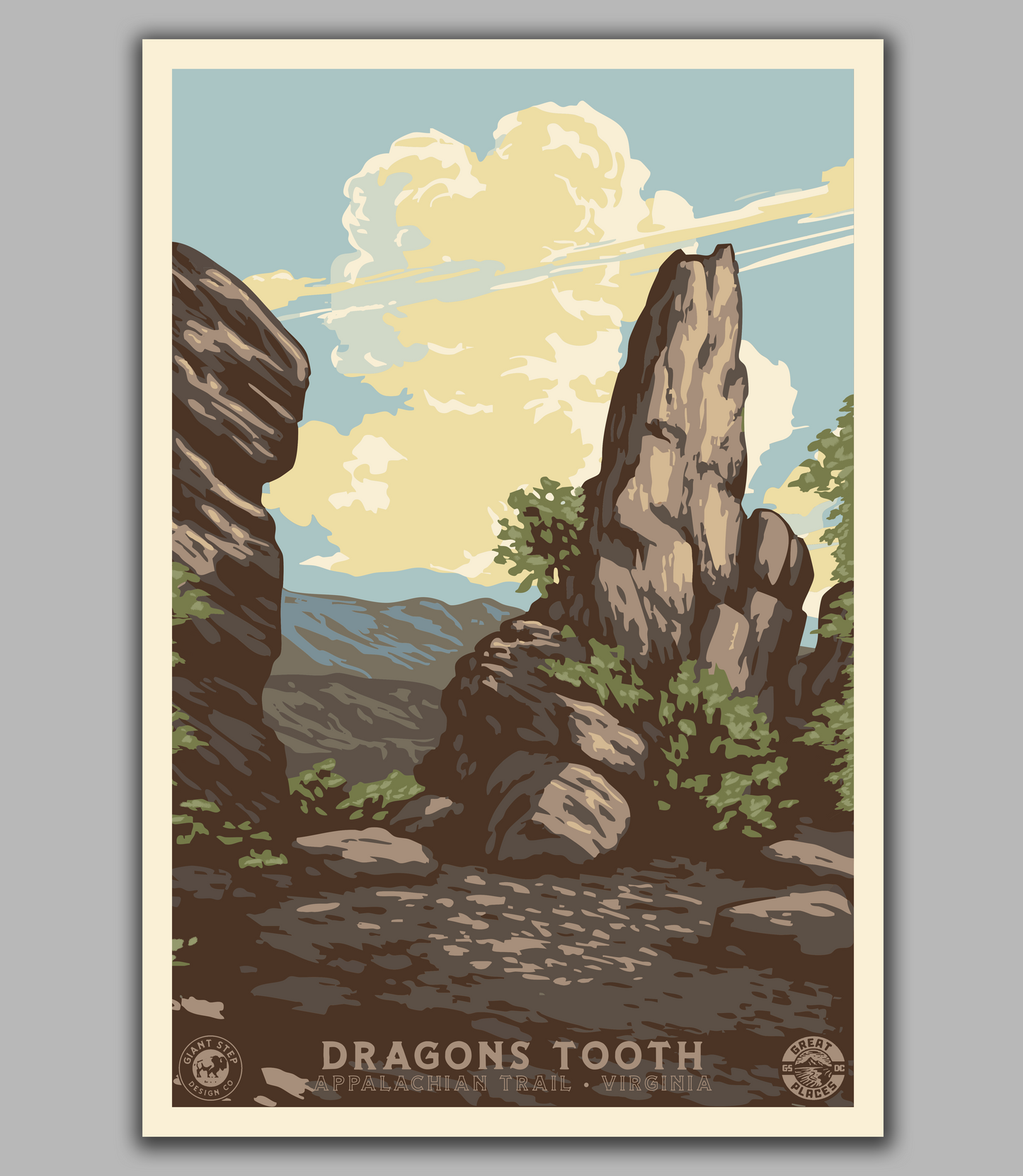 Dragon's Tooth Appalachian Trail Hike - National Park Style Art Print | Vintage WPA Style Retro Catawba Virginia Travel Poster 12"x18"