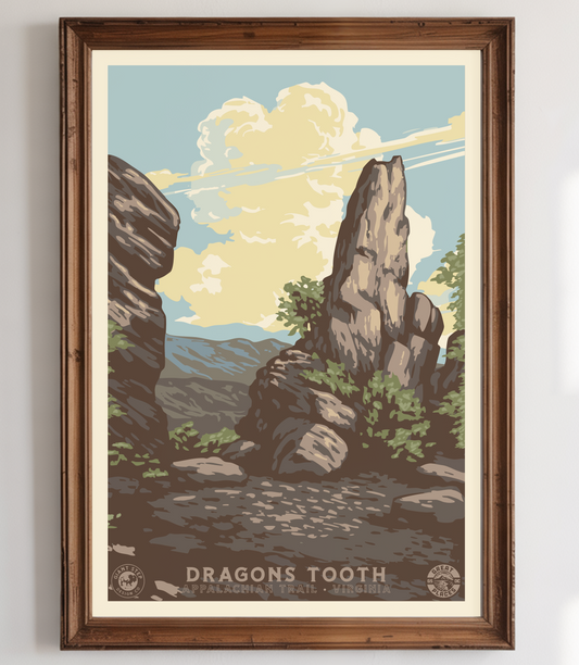 Dragon's Tooth Appalachian Trail Hike -  National Park Style Art Print | Vintage WPA Style Retro Catawba Virginia Travel Poster 12"x18"