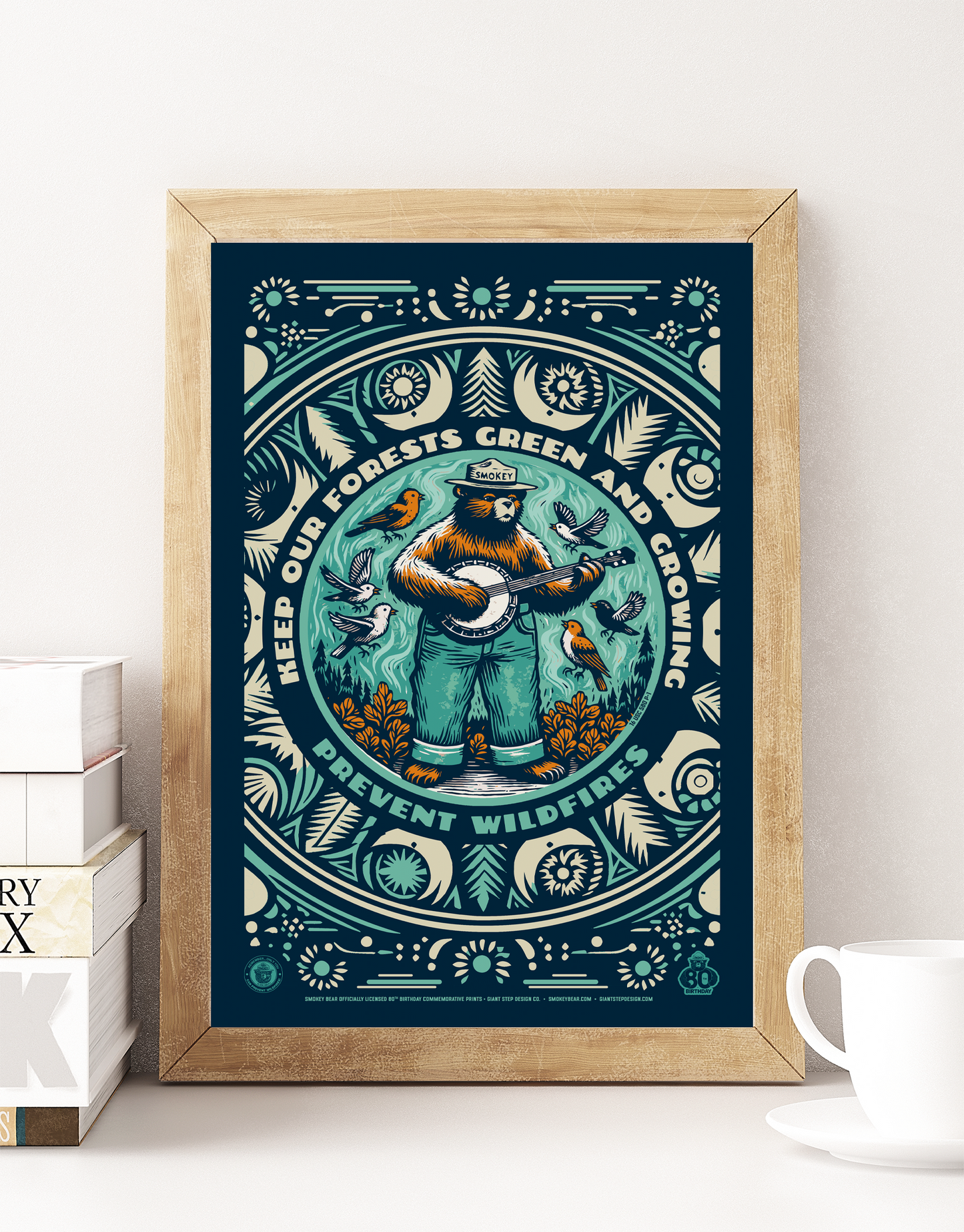 Banjo Smokey Bear | Keep Our Forests Green & Growing Smokey Bear Commemorative Poster | 12" x 18" Vintage WPA Style Art Print