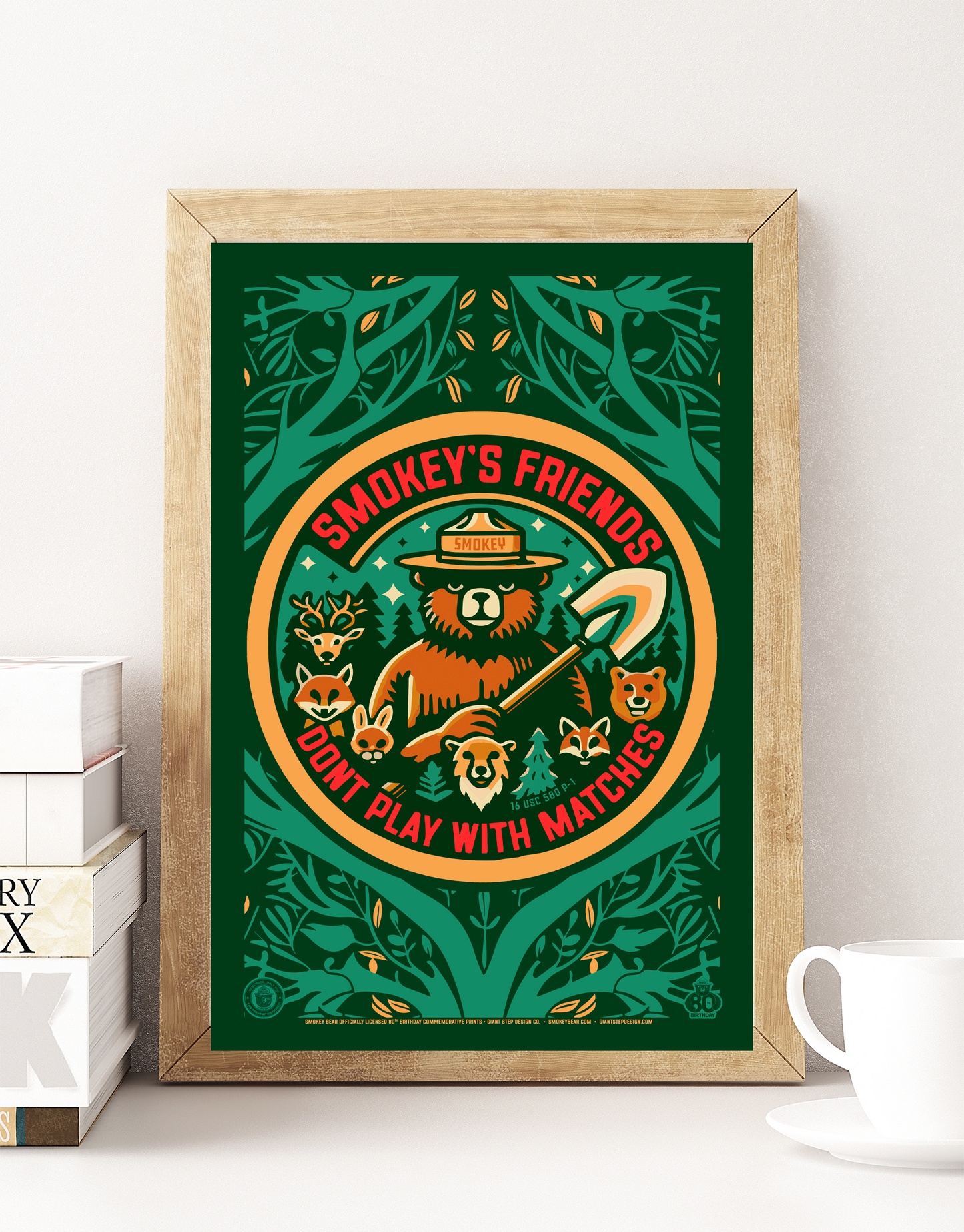 Smokey's Friends Don't Play With Matches Retro Minimalist Smokey Bear Poster | 12" x 18" WPA Style Art Print