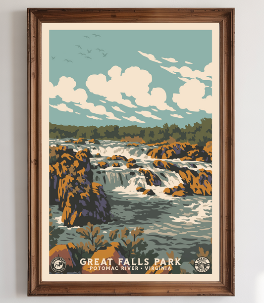 Great Falls Park -  National Park Style Art Print | Vintage WPA Style Retro Virginia Fall Line Travel Poster 12"x18"