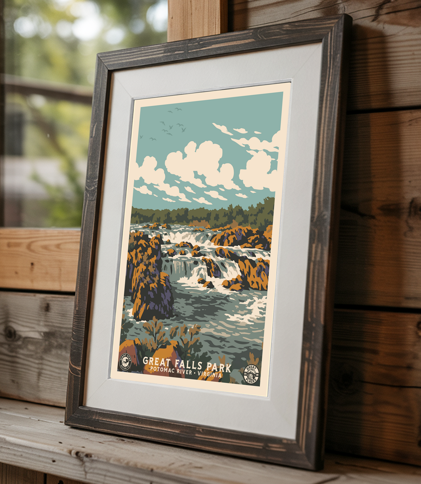 Great Falls Park - National Park Style Art Print | Vintage WPA Style Retro Virginia Fall Line Travel Poster 12"x18"
