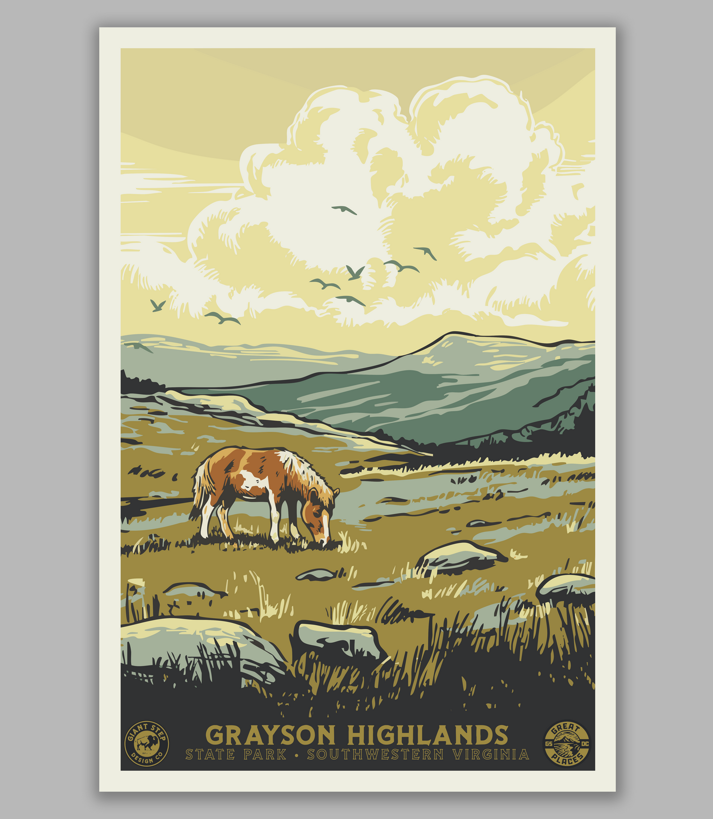 Grayson Highlands State Park Ponies - National Park Style Art Print | Vintage WPA Style Retro Virginia Mount Rogers Travel Poster 12"x18"