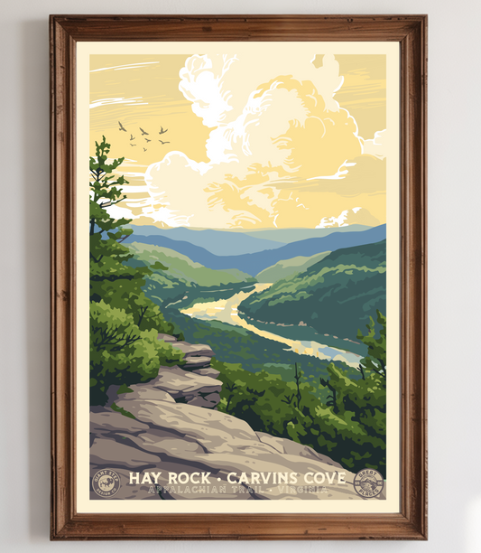 Hay Rock Carvins Cove - Appalachian Trail | Vintage WPA Style Retro Virginia Travel Poster 12"x18"