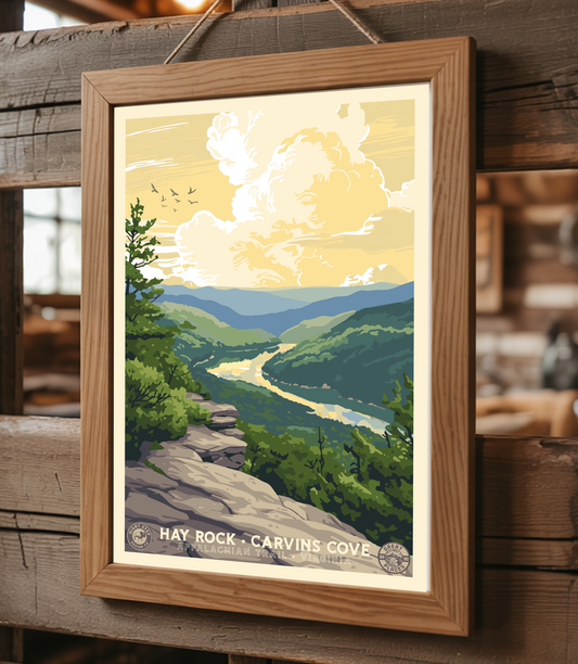 Hay Rock Carvins Cove - Appalachian Trail | Vintage WPA Style Retro Virginia Travel Poster 12"x18"