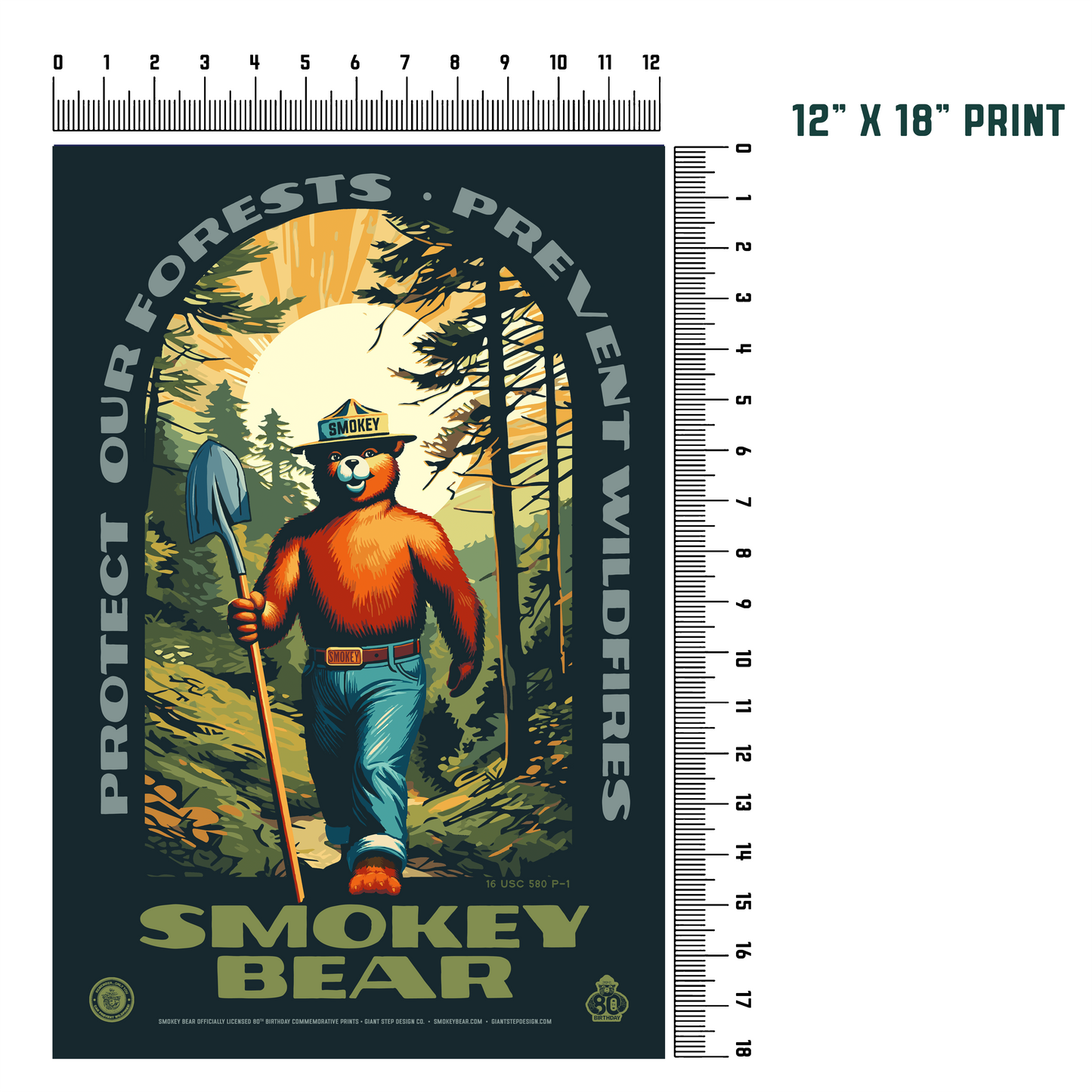 Smokey Bear Hiking Protect Our Forests Thanks for Helping Prevent Wildfires Poster | 12" x 18" WPA Style Retro Art Print