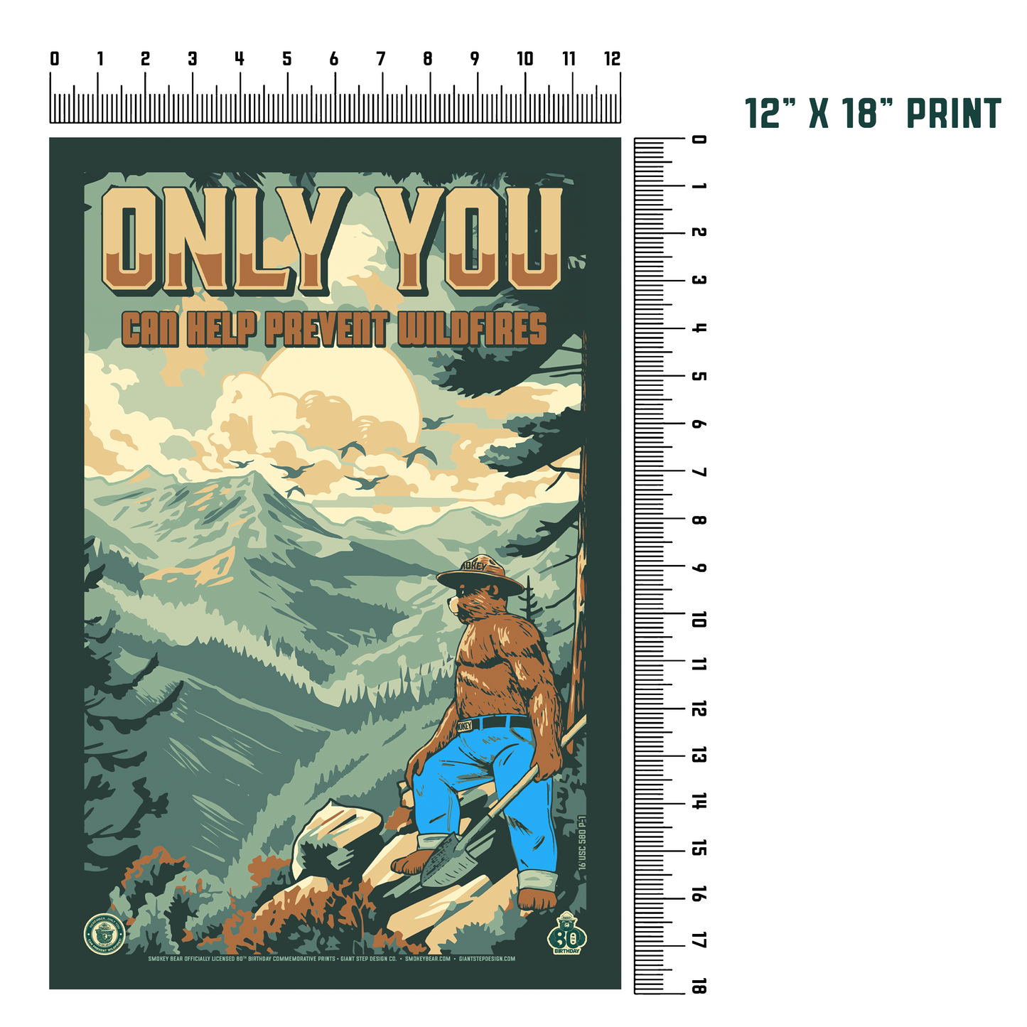 Only You Can Prevent Wildfires Rocky Mountains 80 Years of Wildfire Prevention | Smokey Bear Commemorative Poster | 12" x 18" Vintage WPA Style Art Print