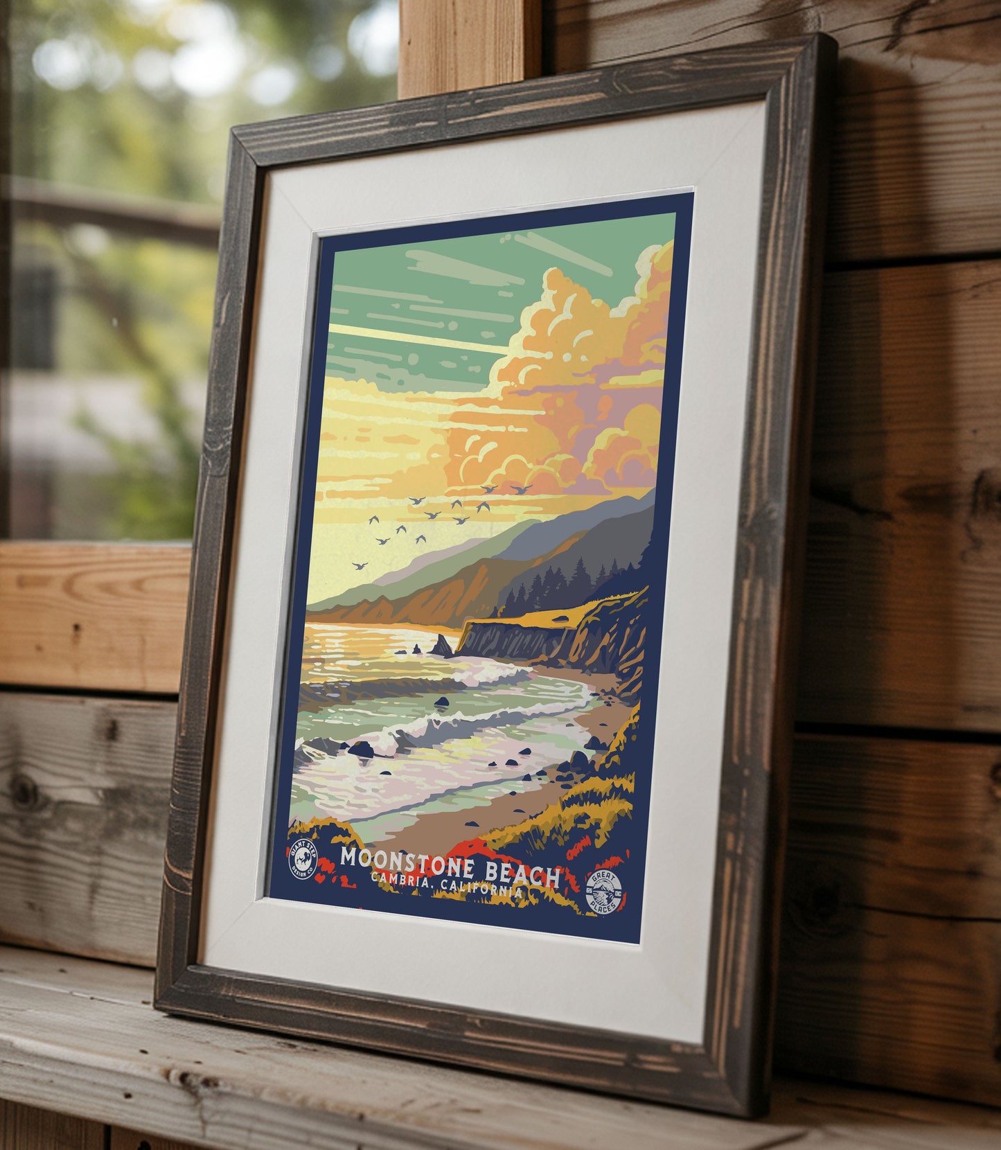Moonstone Beach Cambria, California | WPA Travel Art Poster Print | 12" x 18" Print