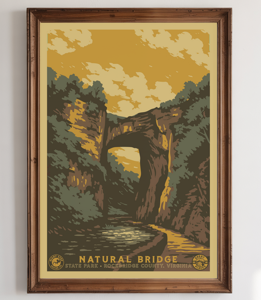 Natural Bridge State Park - National Park Style Art Print | Vintage WPA Style Retro Virginia Travel Poster 12"x18"