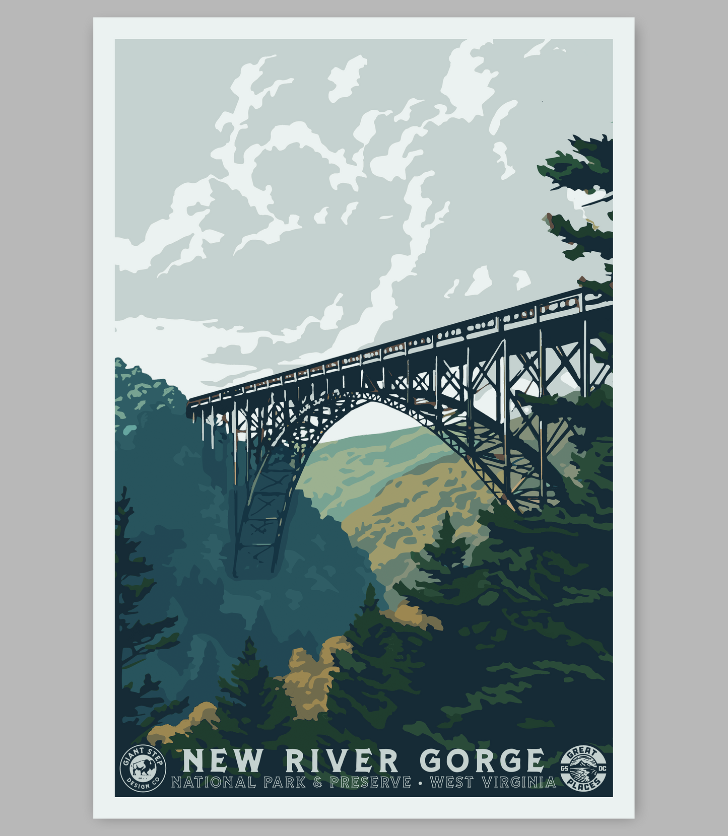 New River Gorge National Park and Preserve | Vintage WPA Style Retro West Virginia Travel Poster 12"x18"