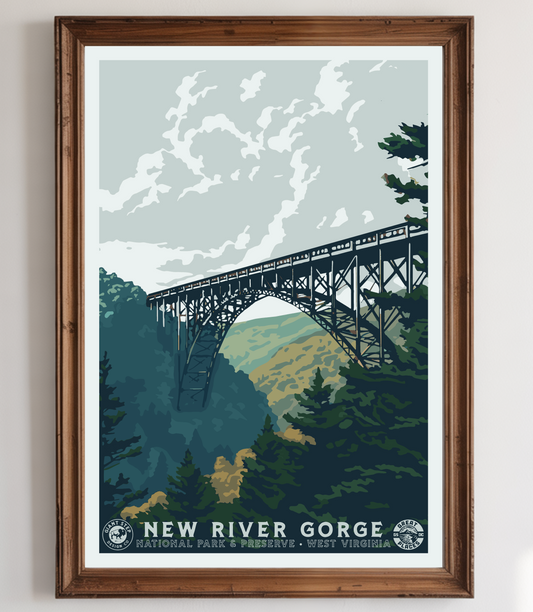 New River Gorge National Park and Preserve | Vintage WPA Style Retro West Virginia Travel Poster 12"x18"