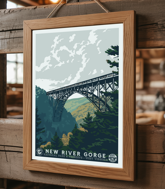 New River Gorge National Park and Preserve | Vintage WPA Style Retro West Virginia Travel Poster 12"x18"