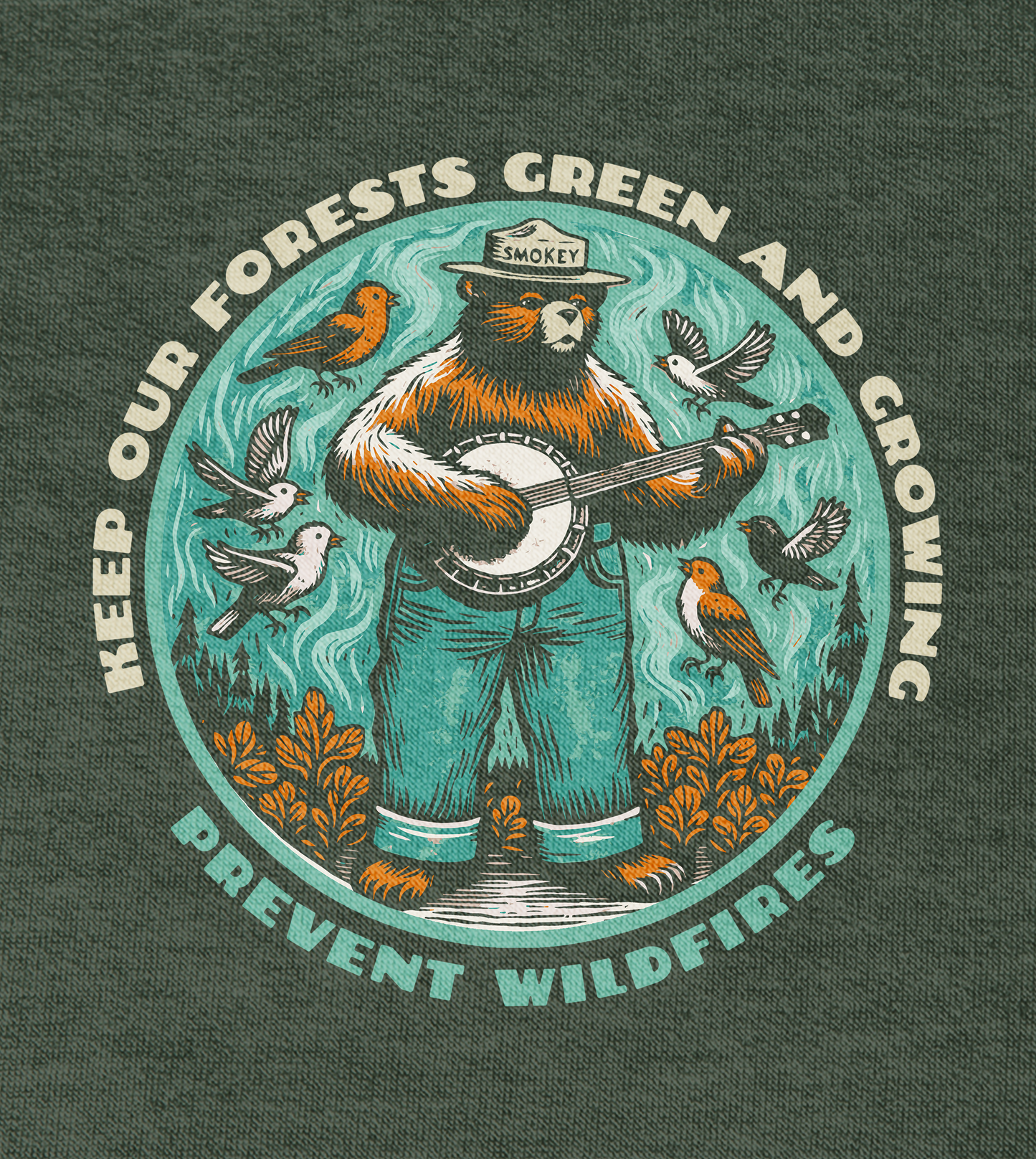 Smokey Bear Banjo Picker Retro Officially Licensed Unisex t-shirt