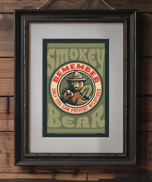 Remember! Only You Can Prevent Wildfires Pointing Smokey Seal Commemorative Poster | 12" x 18" Vintage WPA Style Art Print