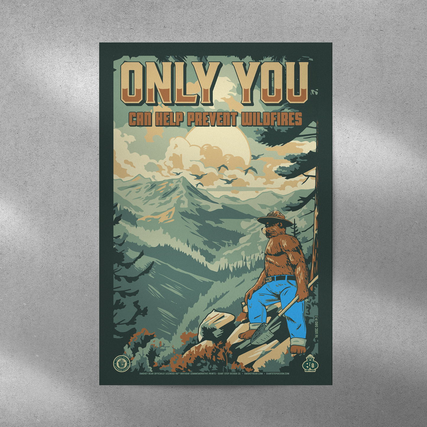 Only You Can Prevent Wildfires Rocky Mountains 80 Years of Wildfire Prevention | Smokey Bear Commemorative Poster | 12" x 18" Vintage WPA Style Art Print