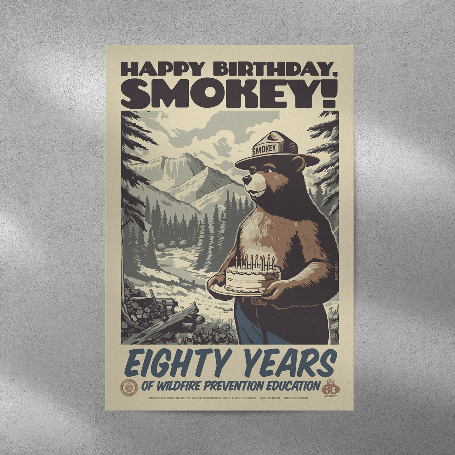 Happy Birthday, Smokey! 80 Years of Wildfire Prevention | Only You Can Prevent Wildfires Commemorative Poster | 12" x 18" Vintage WPA Style Art Print