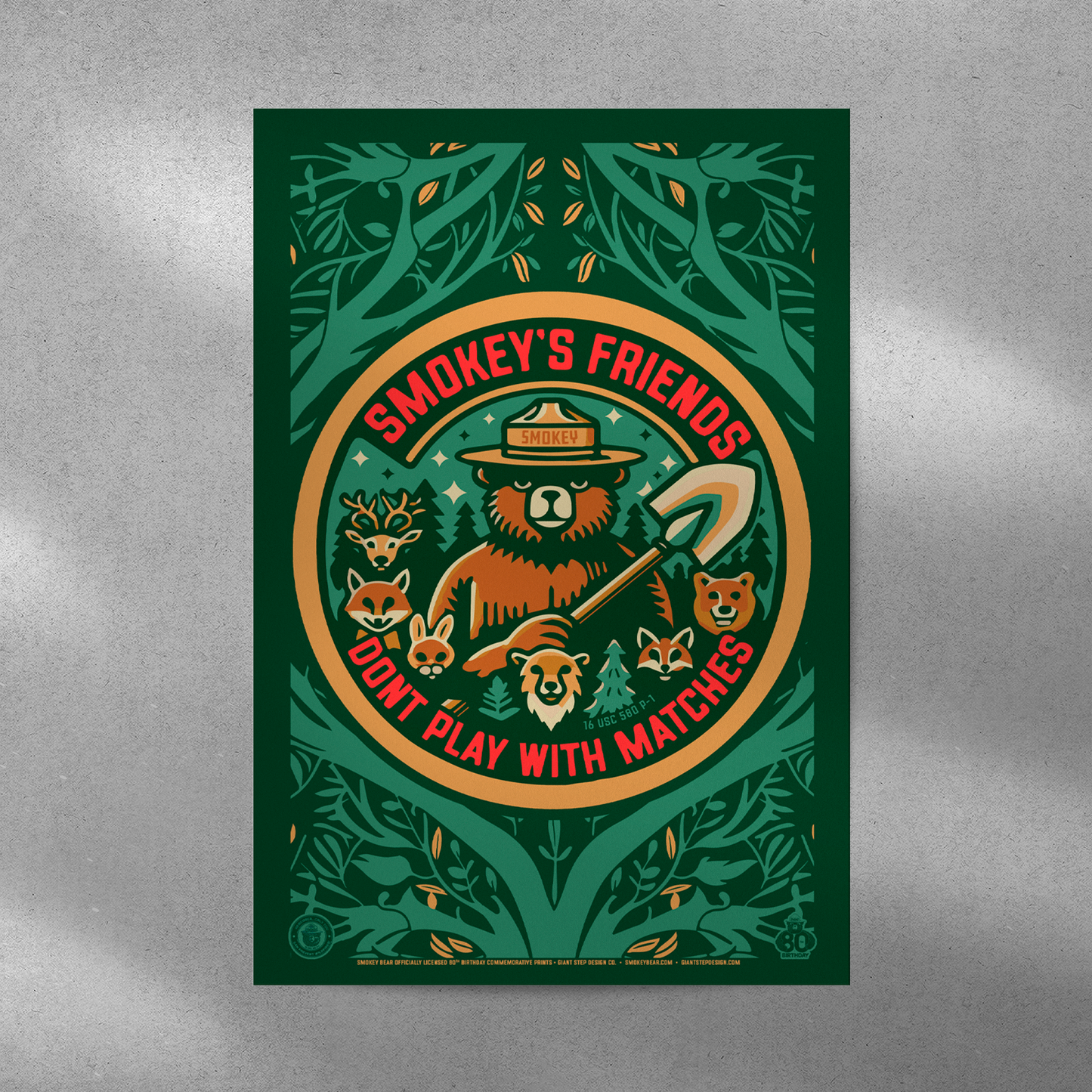 Smokey's Friends Don't Play With Matches Retro Minimalist Smokey Bear Poster | 12" x 18" WPA Style Art Print