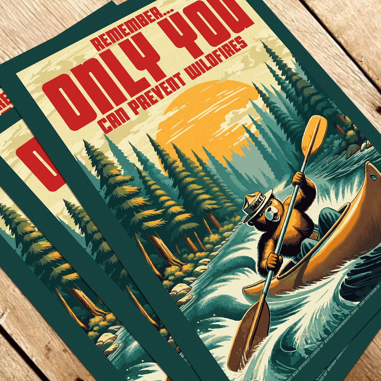 Retro Paddling Kayak Smokey - Remember, Only You Can Prevent Wildfires Educational Poster | 12" x 18" Vintage WPA Style Art Print