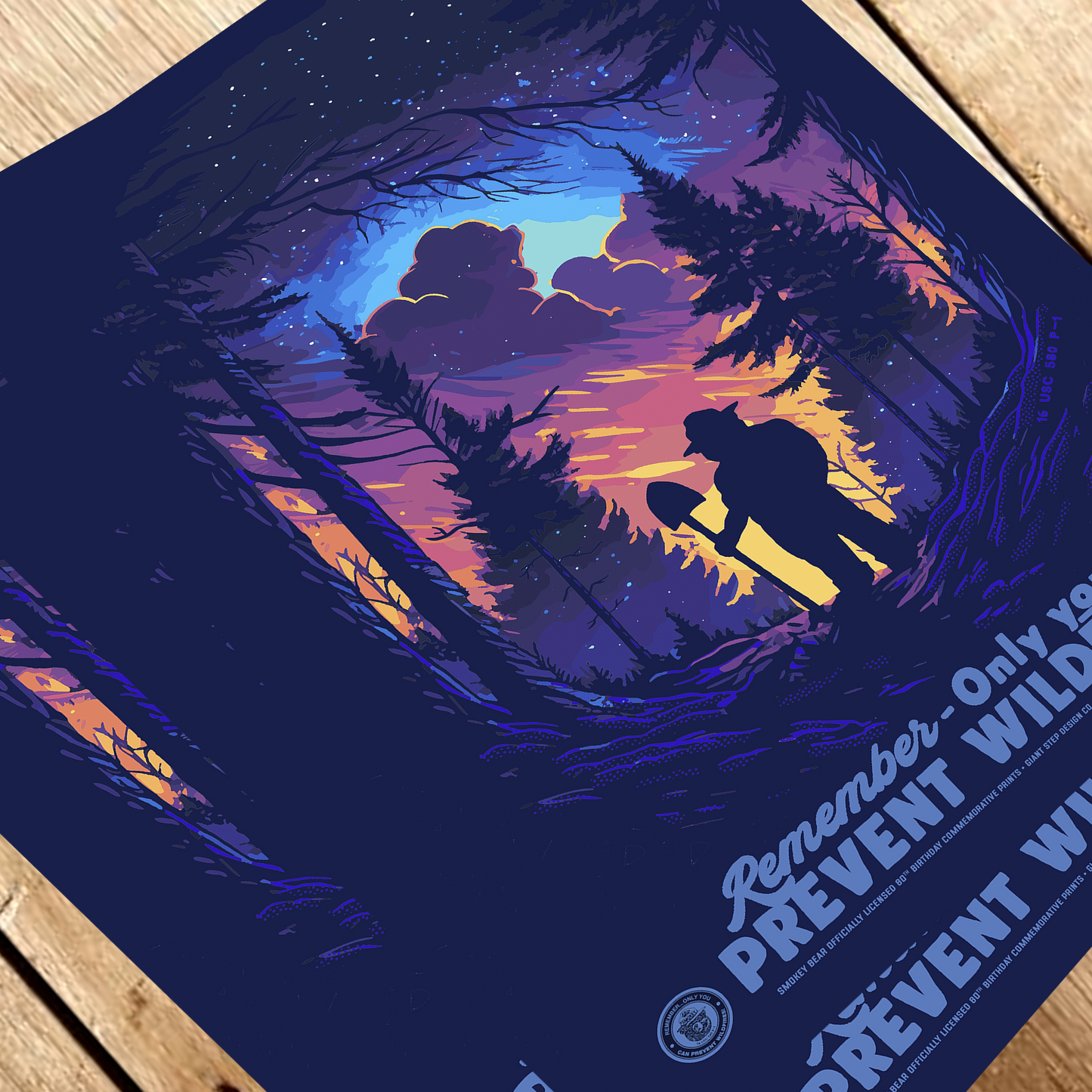 Smokey Bear Nighttime Silhouette Only Can Can Prevent Wildfires Poster | 12" x 18" WPA Style Retro Art Print