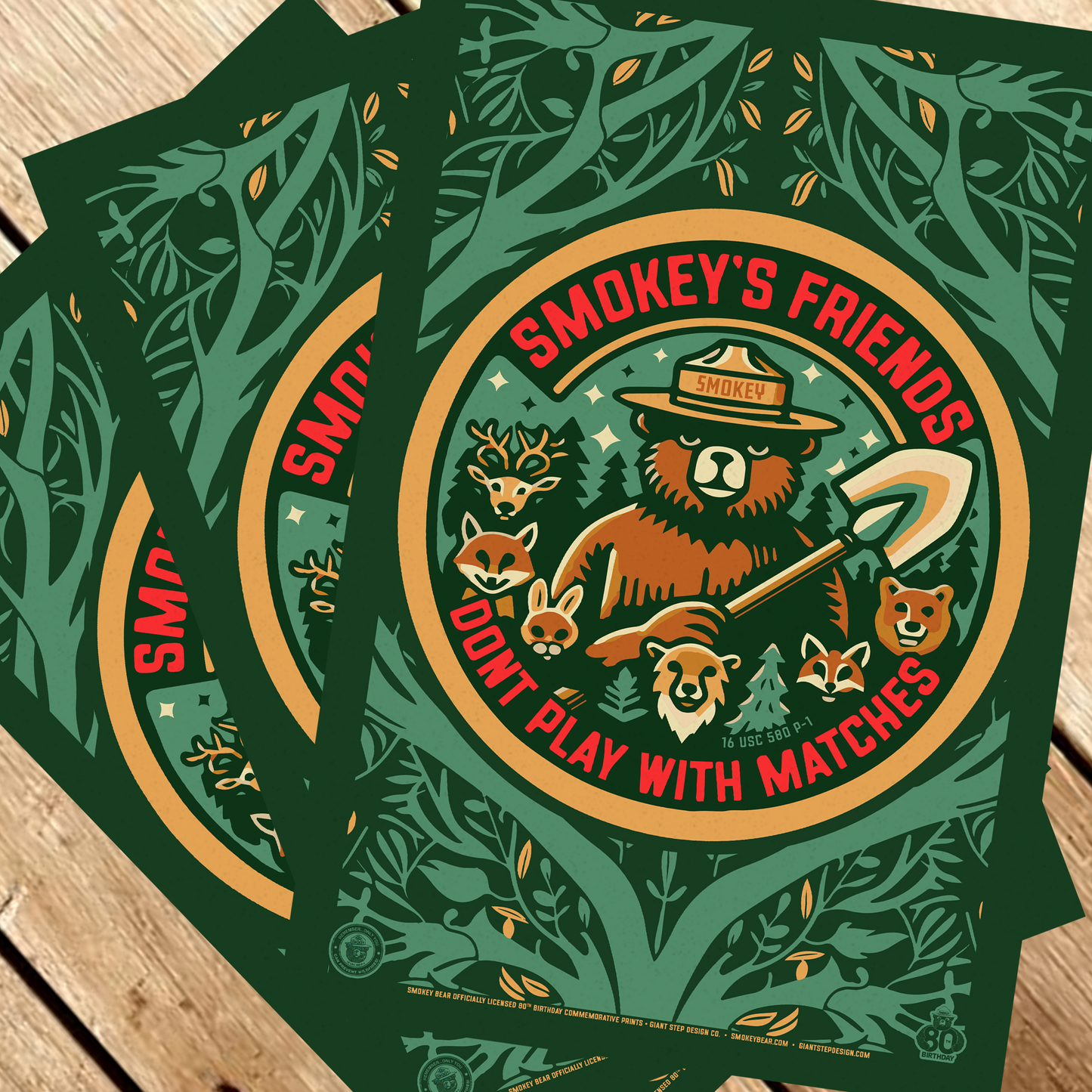 Smokey's Friends Don't Play With Matches Retro Minimalist Smokey Bear Poster | 12" x 18" WPA Style Art Print