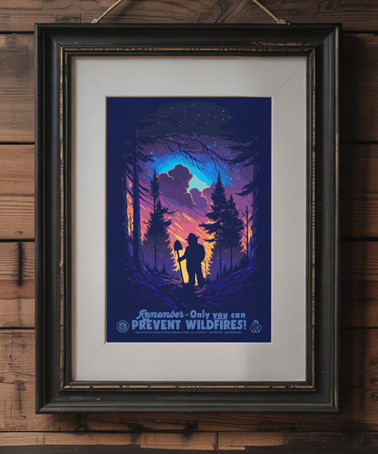 Smokey Bear Nighttime Silhouette Only Can Can Prevent Wildfires Poster | 12" x 18" WPA Style Retro Art Print