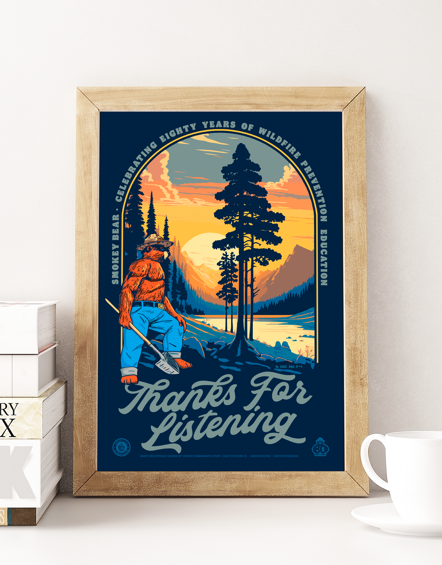 Smokey Bear Thanks for Listening Rocky Mountains Poster | 12" x 18" WPA Style Retro Art Print